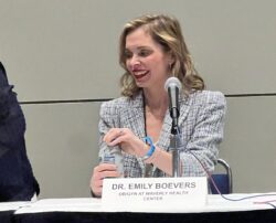 Dr. Emily Boevers on a DNC Rural Council panel in Chicago on August 22, 2024