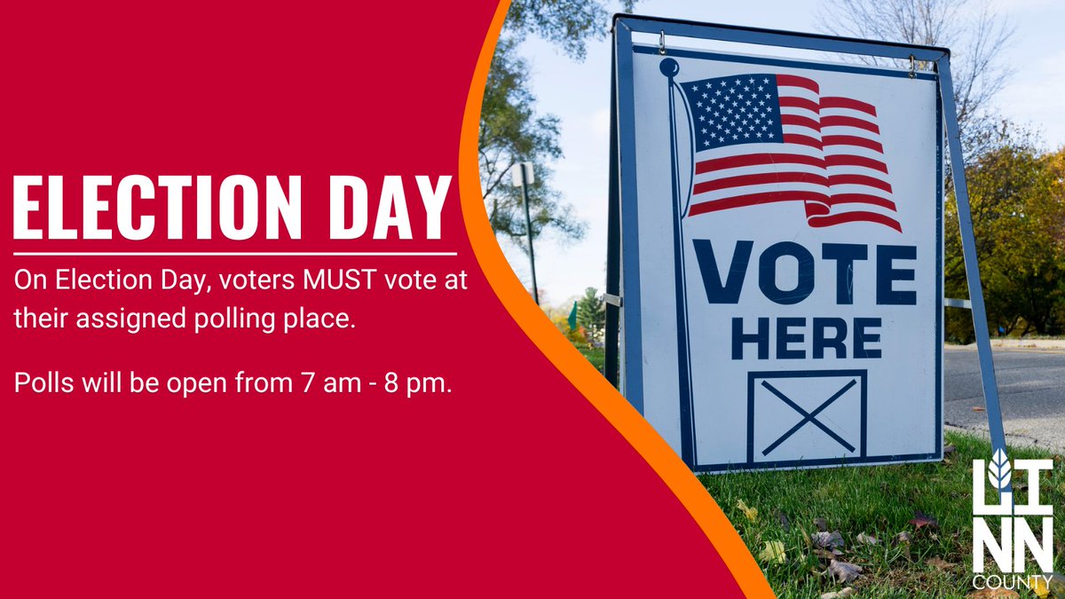 Election day graphic created by the Linn County elections office, reminding voters the polls are open from 7 am to 8 pm.